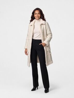 Maniere De Voir Cream Shearling-Trim Trench Coat